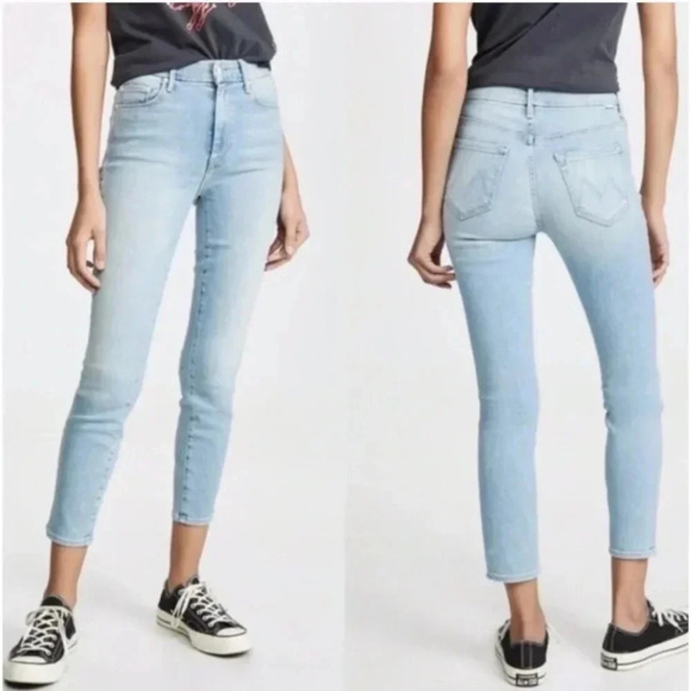 MOTHER THE LOOKER HIGH-RISE CROP SKINNY JEANS IN SWIMMING POOL SUNDAY B1376